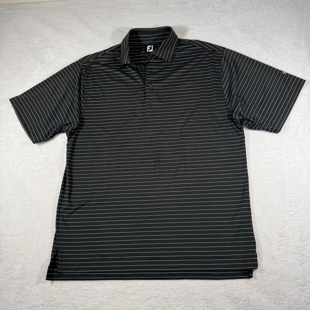 FootJoy Polo Shirt Mens Med Black White Striped Shepherds Hollow Golf Short Slv